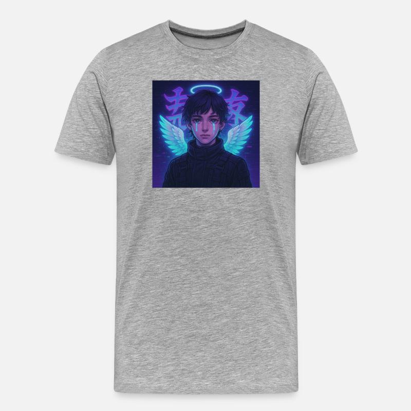 Cyberpunk Angel E-Boy Y2K Synthwave Art - Männer Premium Bio T-Shirt - Grau meliert