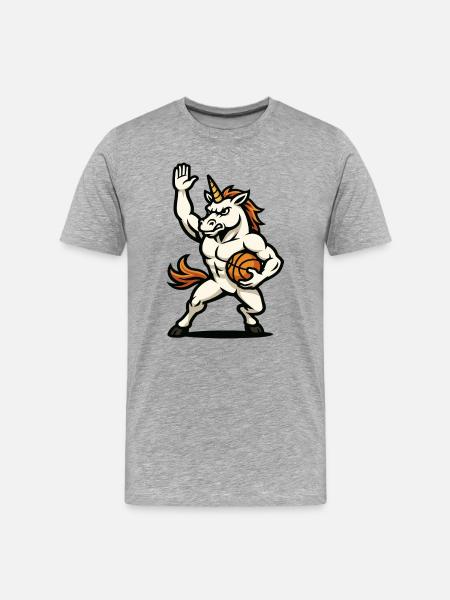 Basketball-Einhorn-Krieger - Männer Premium Bio T-Shirt - Grau meliert