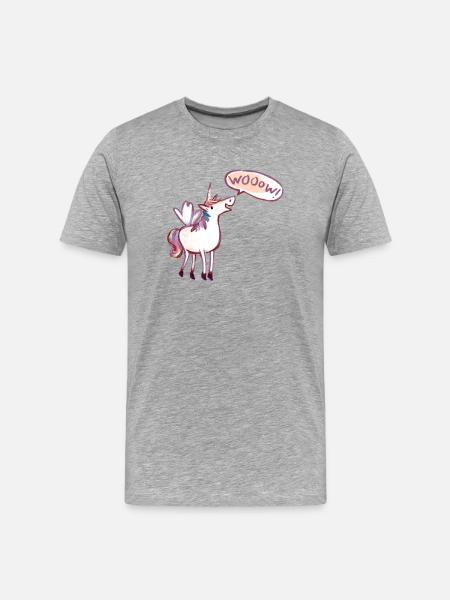 Einhorn Comic, wow, Staunt - Männer Premium Bio T-Shirt - Grau meliert