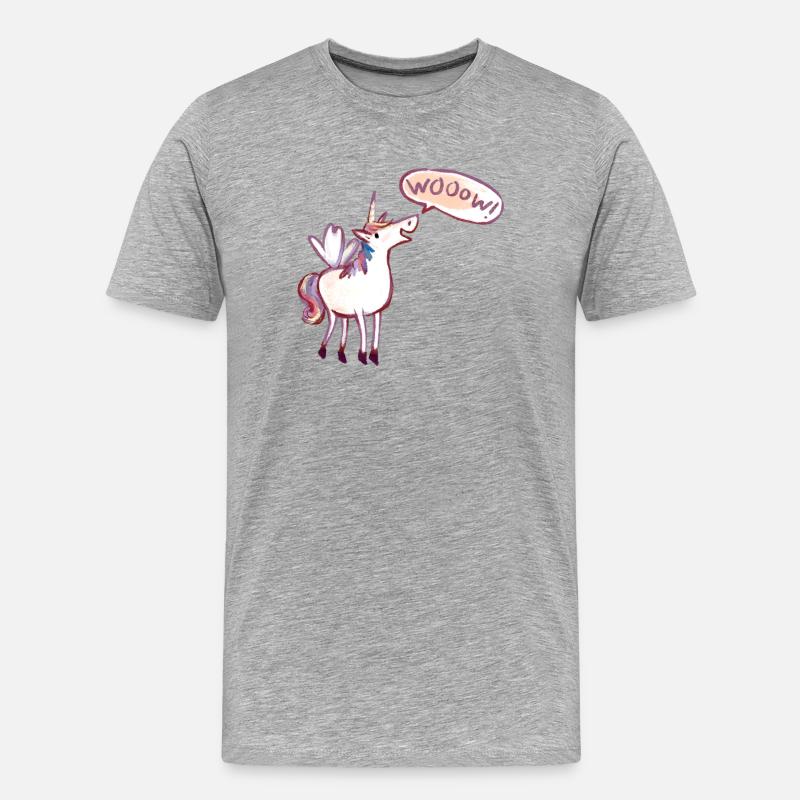 Einhorn Comic, wow, Staunt - Männer Premium Bio T-Shirt - Grau meliert