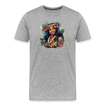 Tropische Hula-Blumenkranz - Männer Premium Bio T-Shirt - Grau meliert - Vorne - Damien (186cm)