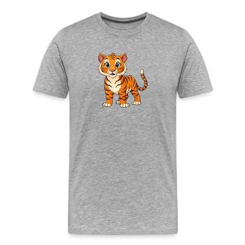 Cartoon-artiger Tiger - Männer Premium Bio T-Shirt - Grau meliert - Vorne - Damien (186cm)
