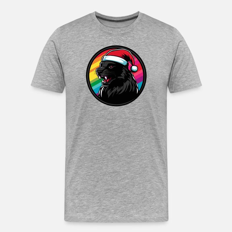 Panther Santa im Regenbogen - Männer Premium Bio T-Shirt - Grau meliert