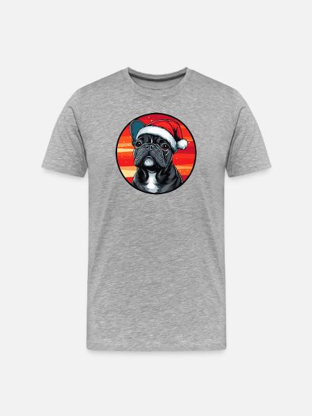 Pug Santa Hat Winter Look - Men's Premium Organic T-Shirt - heather grey
