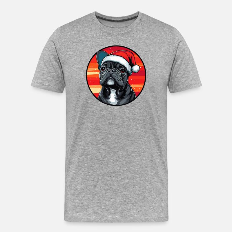 Pug Santa-Hut Winterlook - Männer Premium Bio T-Shirt - Grau meliert