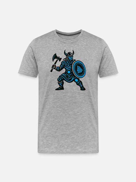 Wikinger Runenkrieger mit Axt - Männer Premium Bio T-Shirt - Grau meliert