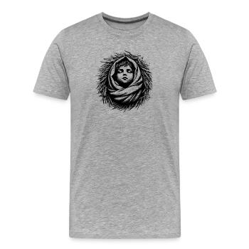 Le Bébé Jésus né dans la crèche de Noël - T-shirt bio Premium Homme - gris chiné - Devant - Damien (186cm)