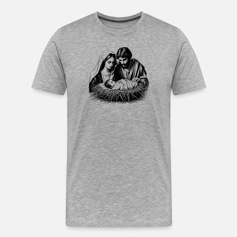 Weihnachtskrippe mit der Sagrada Familia - Männer Premium Bio T-Shirt - Grau meliert