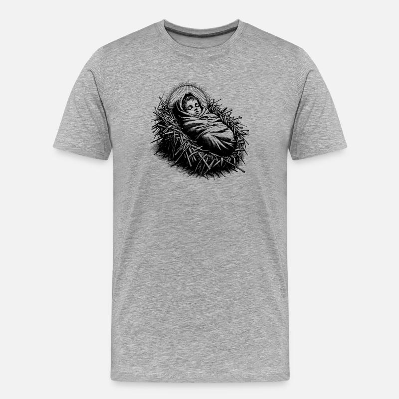 Jesuskind, geboren in der Weihnachtskrippe - Männer Premium Bio T-Shirt - Grau meliert