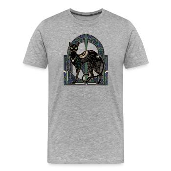 Nachtkatze Art Deco Glasfenster - Männer Premium Bio T-Shirt - Grau meliert - Vorne - Damien (186cm)