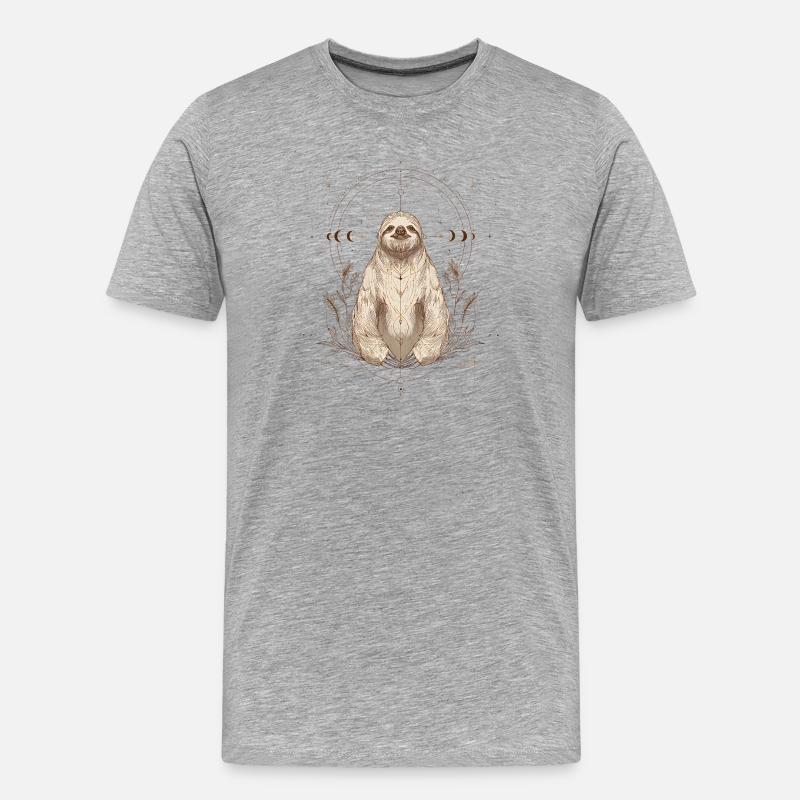 Faultier mit Mondphasen im Boho Stil - Männer Premium Bio T-Shirt - Grau meliert