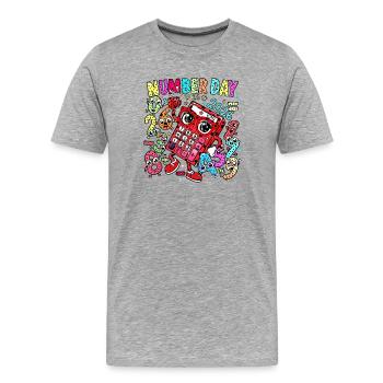 Jour des Numéros 2026 : Calculatrice ludique - T-shirt bio Premium Homme - gris chiné - Devant - Damien (186cm)