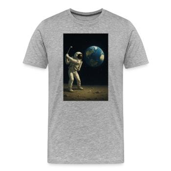 Astronaut Golf auf Mondwelt - Männer Premium Bio T-Shirt - Grau meliert - Vorne - Damien (186cm)
