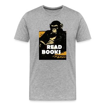 Chimp is reading books - Men's Premium Organic T-Shirt - heather grey - Front - Damien (186cm)