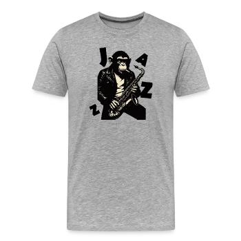 Saxophone Monkey in Leather Jacket - Men's Premium Organic T-Shirt - heather grey - Front - Damien (186cm)