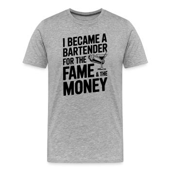Ich wurde Barkeeper für den Ruhm und das Geld - Männer Premium Bio T-Shirt - Grau meliert - Vorne - Damien (186cm)