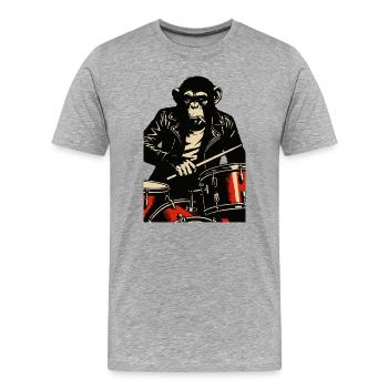 Chimp Drummer in Leather Jacket - Men's Premium Organic T-Shirt - heather grey - Front - Damien (186cm)