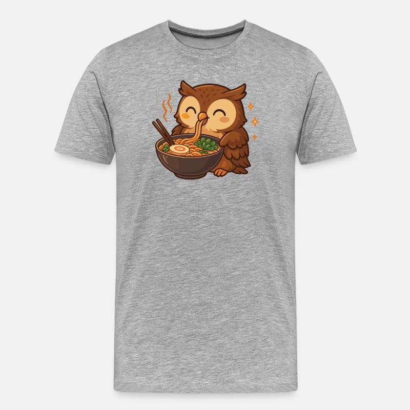 Eule mit Nudeln Ramen kawaii Eule - Männer Premium Bio T-Shirt - Grau meliert