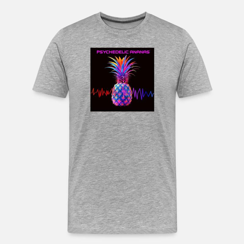 Psychedelischer Ananas Neonprint - Männer Premium Bio T-Shirt - Grau meliert
