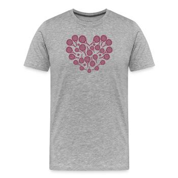 Padel Racket Heart – Sport & Herz - Männer Premium Bio T-Shirt - Grau meliert - Vorne - Damien (186cm)