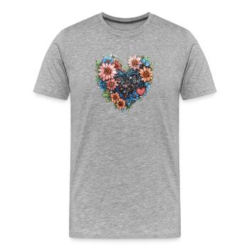 Blumenherz aus Zahnrädern - Männer Premium Bio T-Shirt - Grau meliert - Vorne - Damien (186cm)