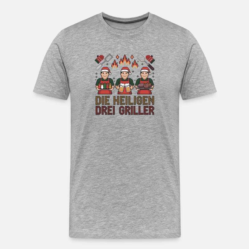 Die Heiligen Drei Griller Lustiges - Männer Premium Bio T-Shirt - Grau meliert