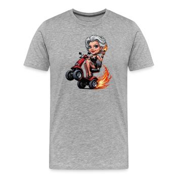 Mamie sur le scooter de mobilité Flames - T-shirt bio Premium Homme - gris chiné - Devant - Damien (186cm)