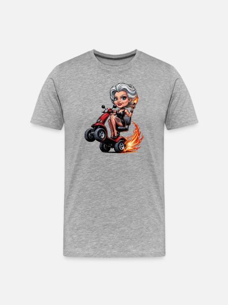 Granny on Flames mobility scooter - Men's Premium Organic T-Shirt - heather grey