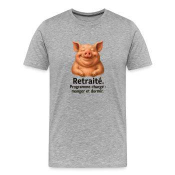 Gourmet-Rentner Happy Pork - Männer Premium Bio T-Shirt - Grau meliert - Vorne - Damien (186cm)