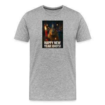Capybara happy new year idiots - Männer Premium Bio T-Shirt - Grau meliert - Vorne - Damien (186cm)