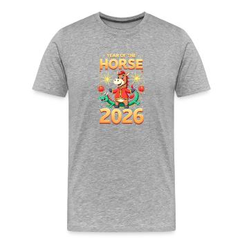Nouvel An chinois du cheval 2026 - T-shirt bio Premium Homme - gris chiné - Devant - Damien (186cm)