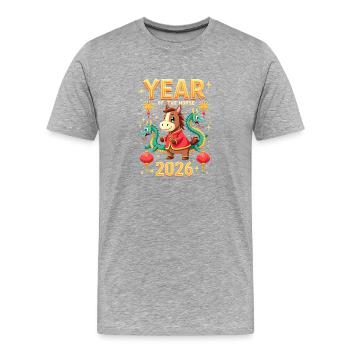 Nouvel An chinois du cheval 2026 - T-shirt bio Premium Homme - gris chiné - Devant - Damien (186cm)