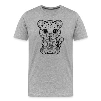 Léopard avec une tasse - T-shirt bio Premium Homme - gris chiné - Devant - Damien (186cm)
