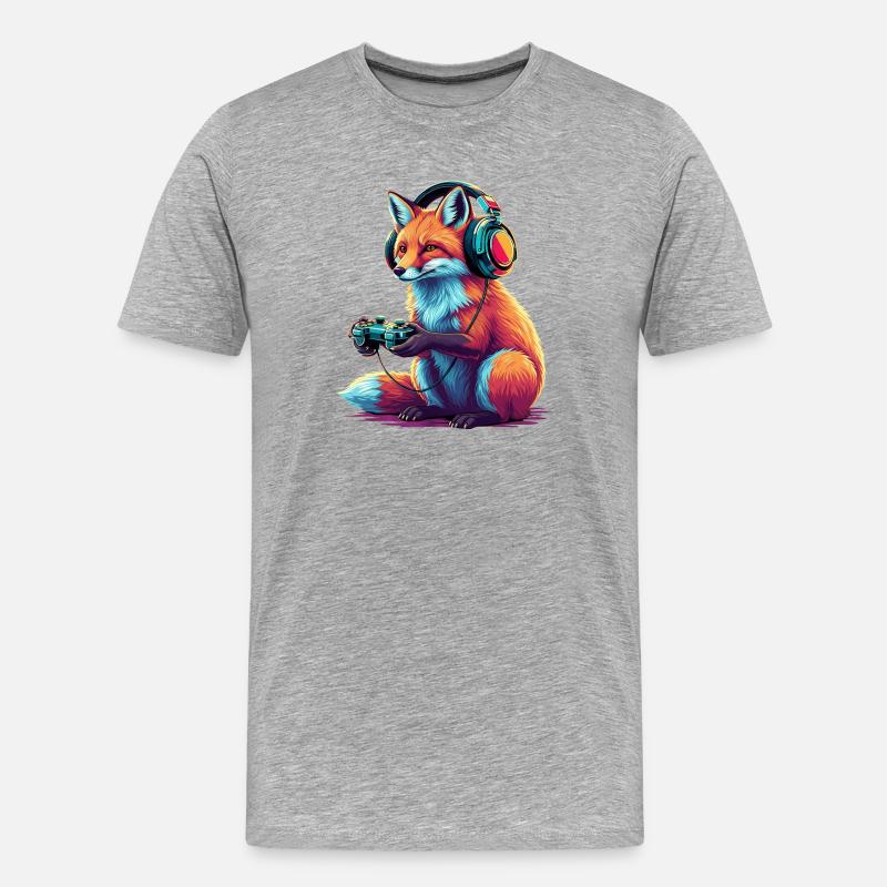 Fuchs Spiele Tier Videospiele Lustiger Fuchs - Männer Premium Bio T-Shirt - Grau meliert