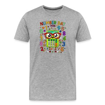 Number Day 2026 Calculator Mascot - Men's Premium Organic T-Shirt - heather grey - Front - Damien (186cm)