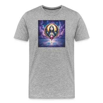 Lunar Arcana: Frau im himmlischen Ring - Männer Premium Bio T-Shirt - Grau meliert - Vorne - Damien (186cm)