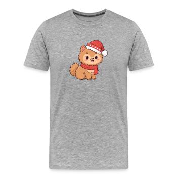 Puppy Christmas Hat Scarf - Men's Premium Organic T-Shirt - heather grey - Front - Damien (186cm)