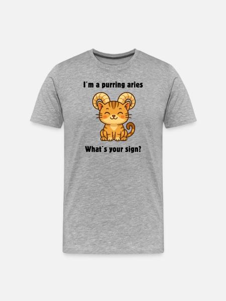 Süße Widder Katze – Starkes Sternzeichen Design - Männer Premium Bio T-Shirt - Grau meliert