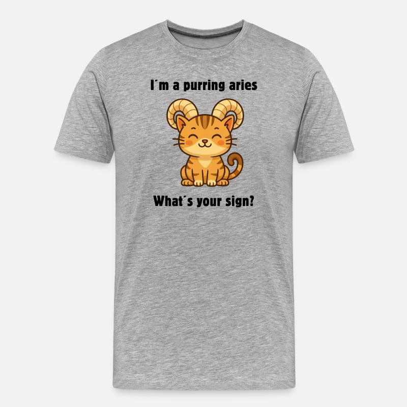 Süße Widder Katze – Starkes Sternzeichen Design - Männer Premium Bio T-Shirt - Grau meliert