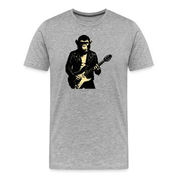 Rock Monkey Guitarist in Leather - Men's Premium Organic T-Shirt - heather grey - Front - Damien (186cm)