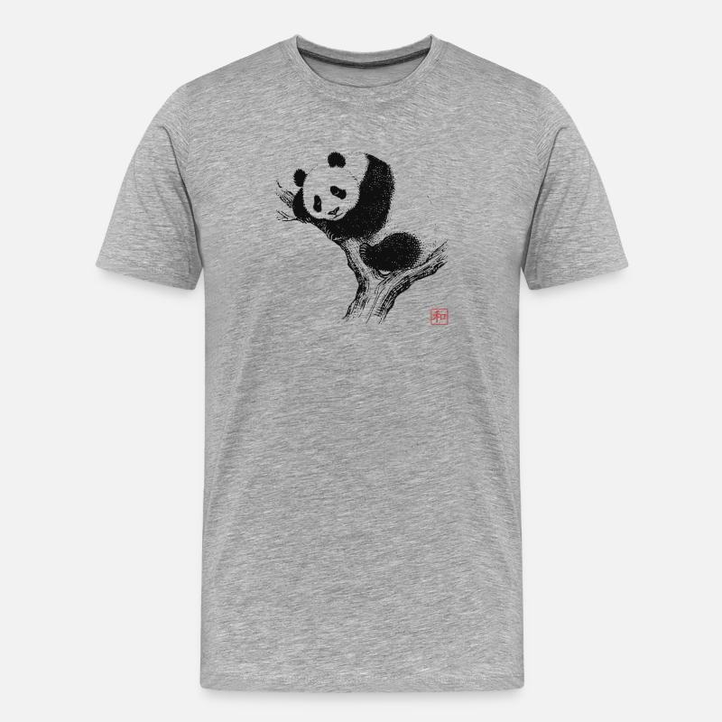 Schlafender Panda Zen Kunst - Männer Premium Bio T-Shirt - Grau meliert
