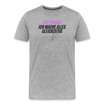 SUPERMOM Silhouette Power - Männer Premium Bio T-Shirt - Grau meliert - Vorne - Damien (186cm)