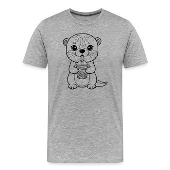 Otter mit Becher - Männer Premium Bio T-Shirt - Grau meliert - Vorne - Damien (186cm)