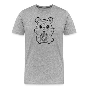 Hamster avec tasse - T-shirt bio Premium Homme - gris chiné - Devant - Damien (186cm)