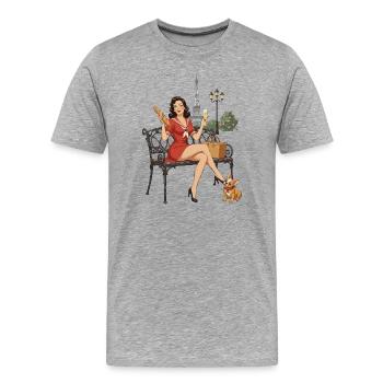 Pin-up de Paris sur le banc - T-shirt bio Premium Homme - gris chiné - Devant - Damien (186cm)