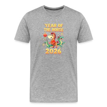 Nouvel An chinois du cheval 2026 - T-shirt bio Premium Homme - gris chiné - Devant - Damien (186cm)