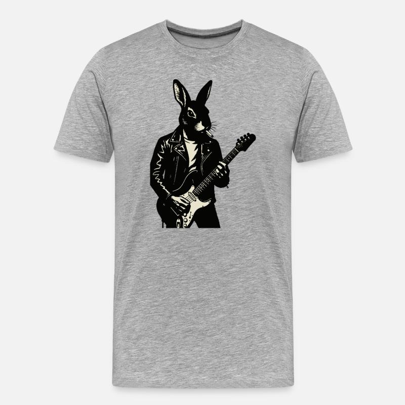Rabbit in Leather spielt Gitarre - Männer Premium Bio T-Shirt - Grau meliert