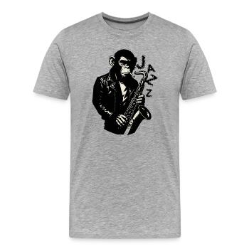 Noir Jazz Monkey Sax - Men's Premium Organic T-Shirt - heather grey - Front - Damien (186cm)