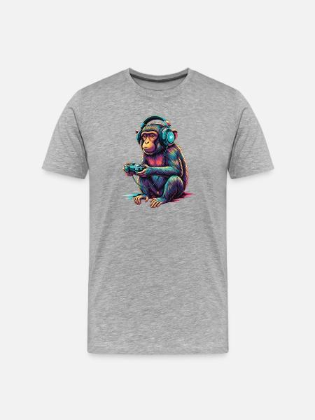 Affe Gaming Tier Videospiele Lustiger Affe - Männer Premium Bio T-Shirt - Grau meliert