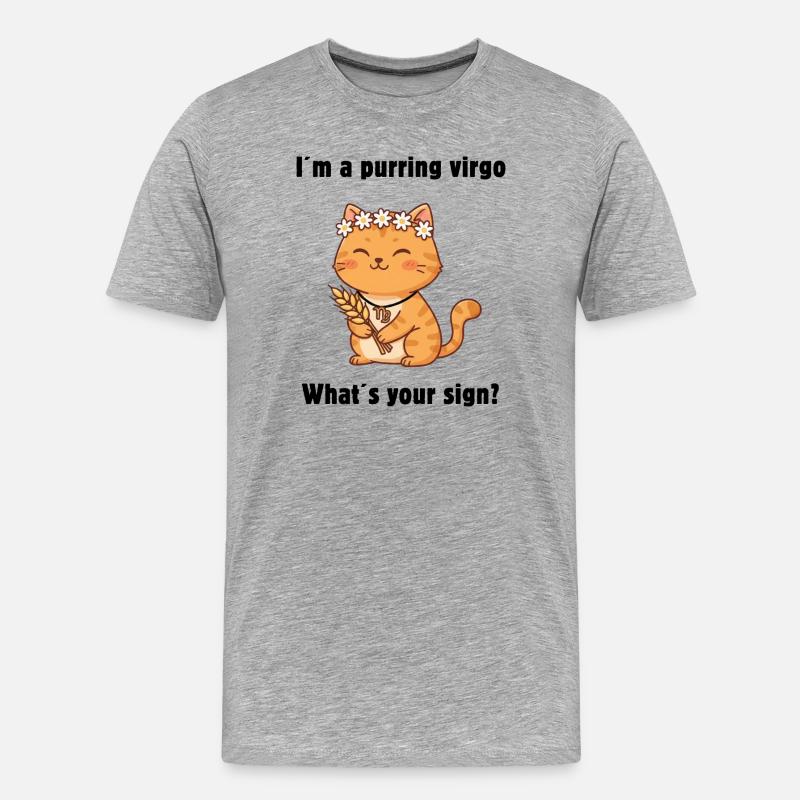 Signe du zodiaque Chat Vierge – Chat Vierge mignon - T-shirt bio Premium Homme - gris chiné